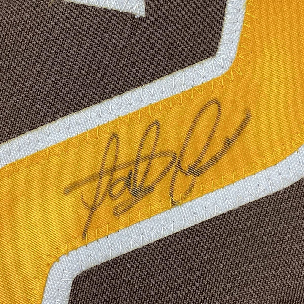 Framed Autographed/Signed Fernando Tatis Jr. 35x39 San Diego Brown Baseball Jersey JSA COA