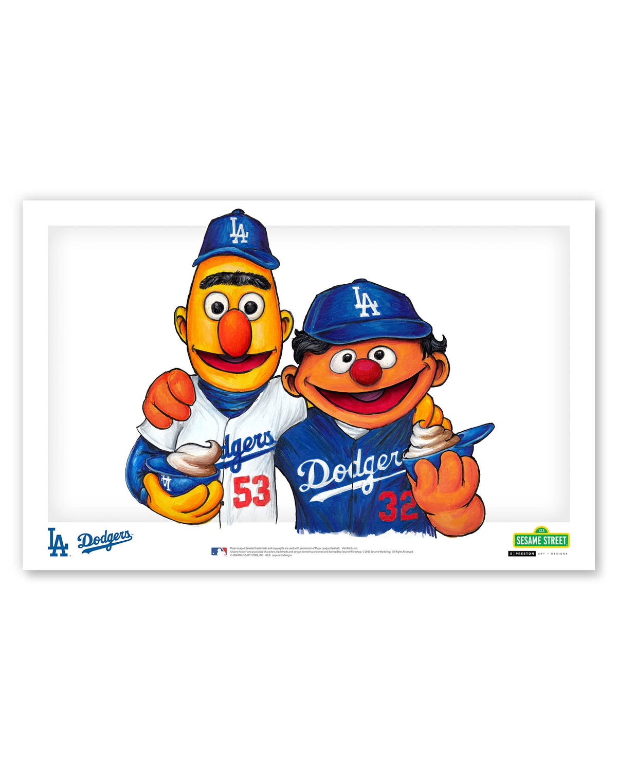Bert and Ernie x MLB Dodgers Limited Edition Art Print