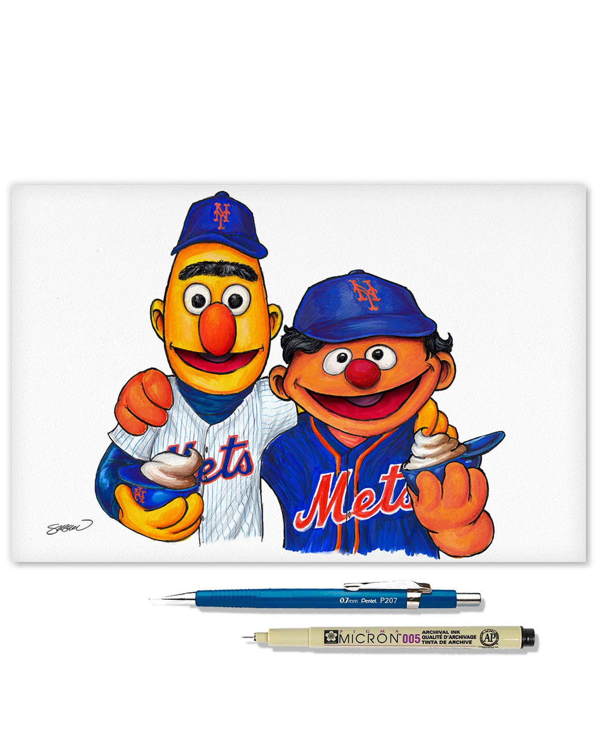 Bert and Ernie x MLB Mets Limited Edition Art Print