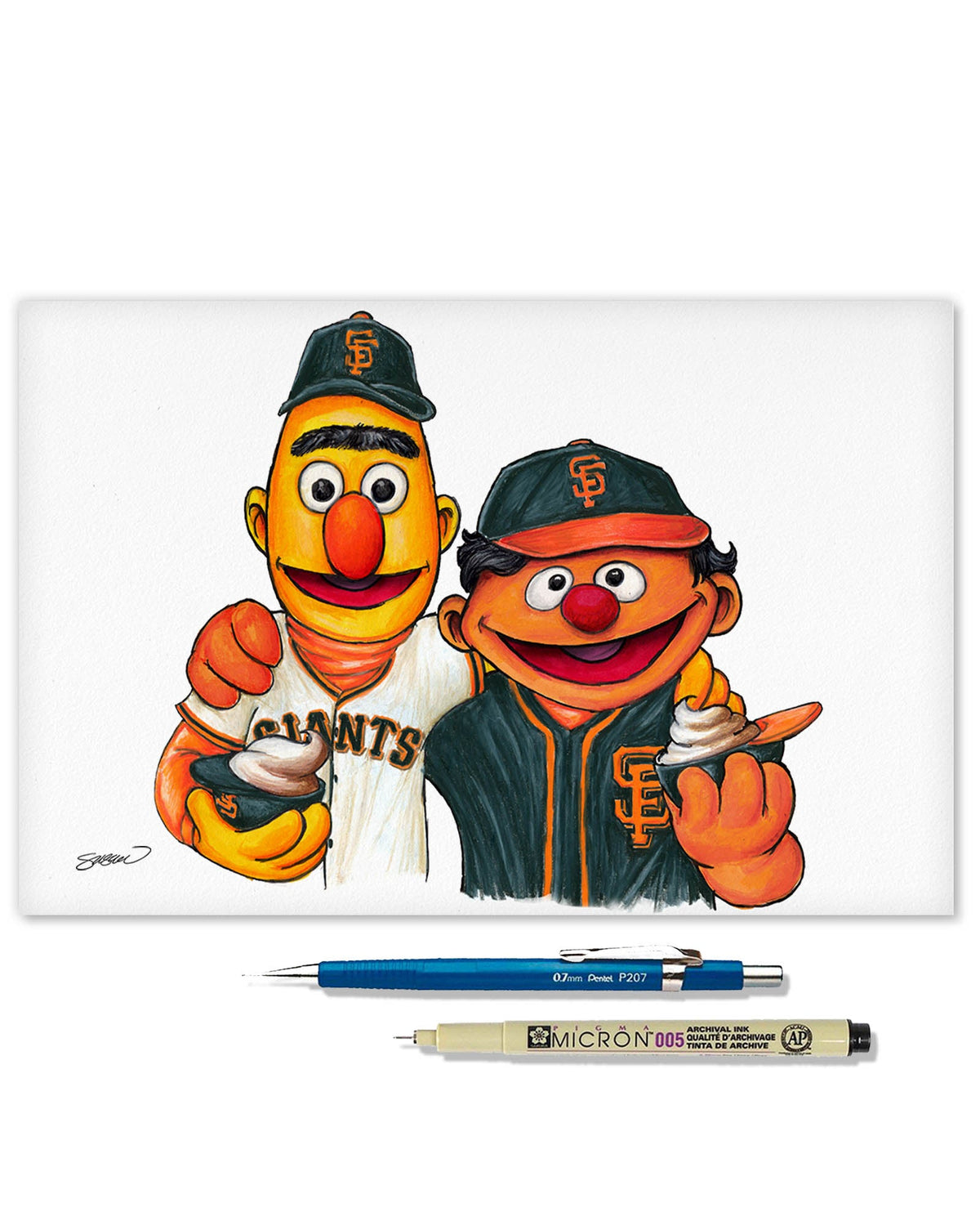 Bert and Ernie x MLB Giants Limited Edition Art Print